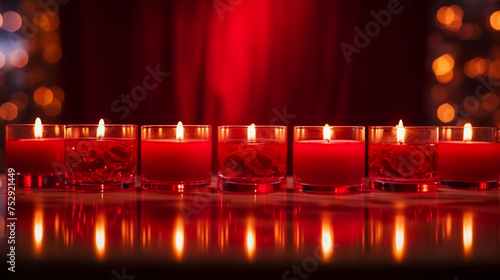 red burning candle light with blurry  background