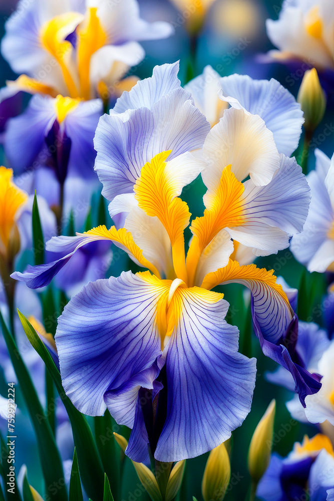 Spring of iris flowers macro blossoms.