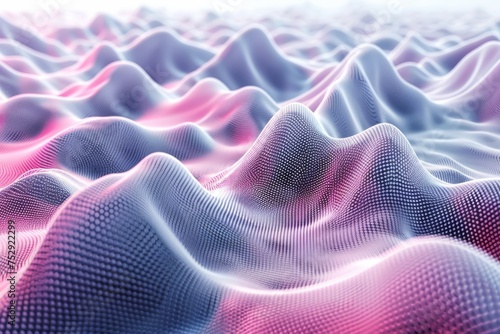 Vibrant digital wave landscape with particles. A high-quality 3D render of a dynamic digital wave landscape with illuminated particle dots creating a cosmic atmosphere. © MiniMaxi