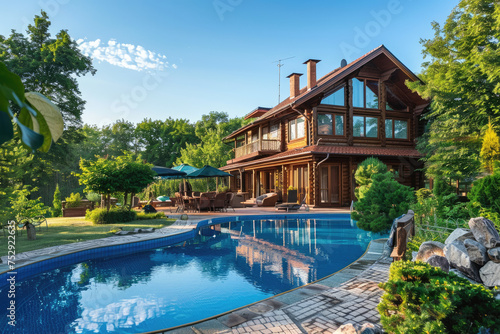 beautiful cozy family country house with pool in summer