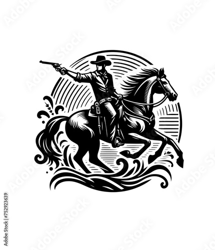 Cowboy on riding horse. Wild west isolated vector illustration.