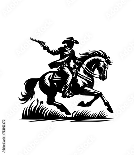Cowboy on riding horse. Wild west isolated vector illustration.