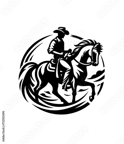 Cowboy on riding horse. Wild west isolated vector illustration.