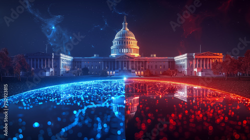 Capitol building with res and blue colors. USA 2024 elections concept. photo