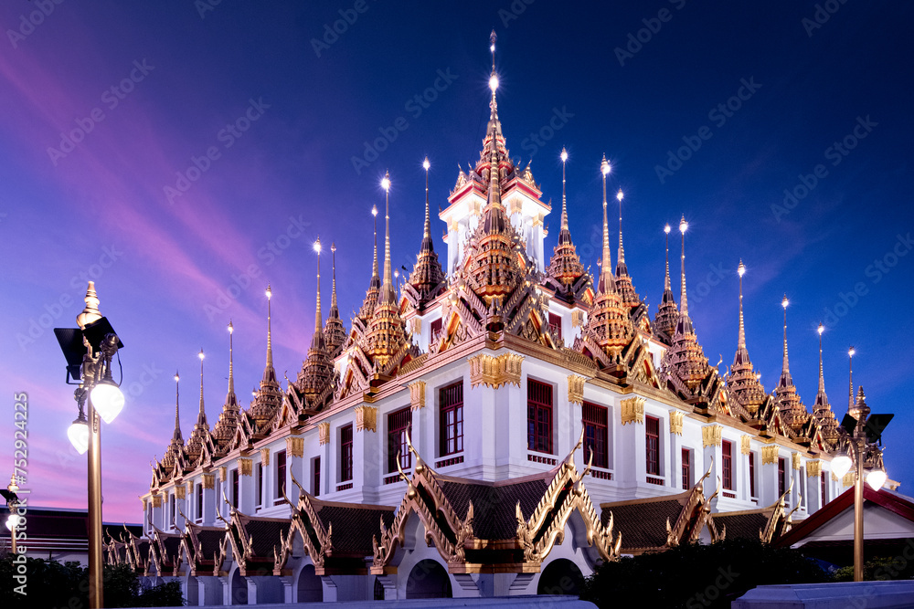 Illuminated Ratchanadda Temple at Dusk, Bangkok