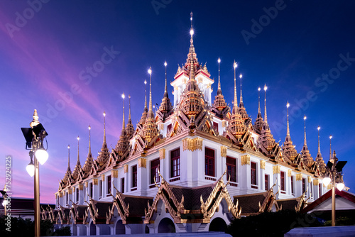 Illuminated Ratchanadda Temple at Dusk, Bangkok photo