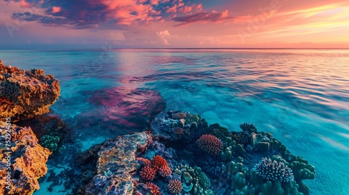 An amazing scene of nature in Australia, where rugged cliffs meet the turquoise waters of the Great Barrier Reef