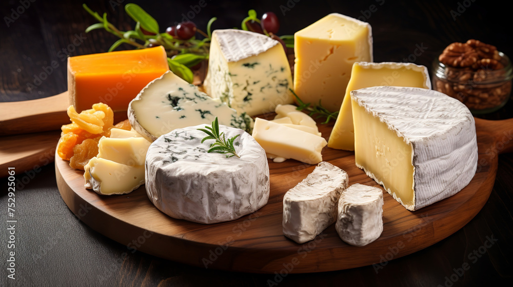 French cheese, Cheese board of various types of soft and hard cheese