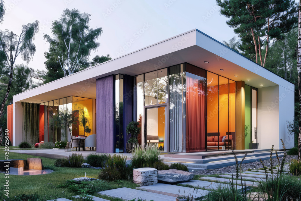 Colorful bungalow luxury villa as modern exterior design architecture