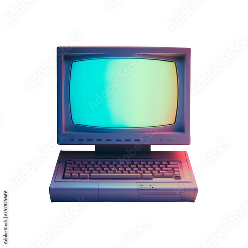 Vintage Computer With Green Screen and Keyboard