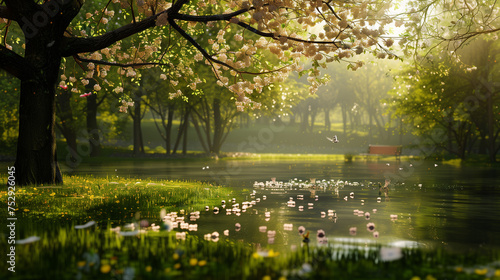summer landscape with a beautiful and large tree