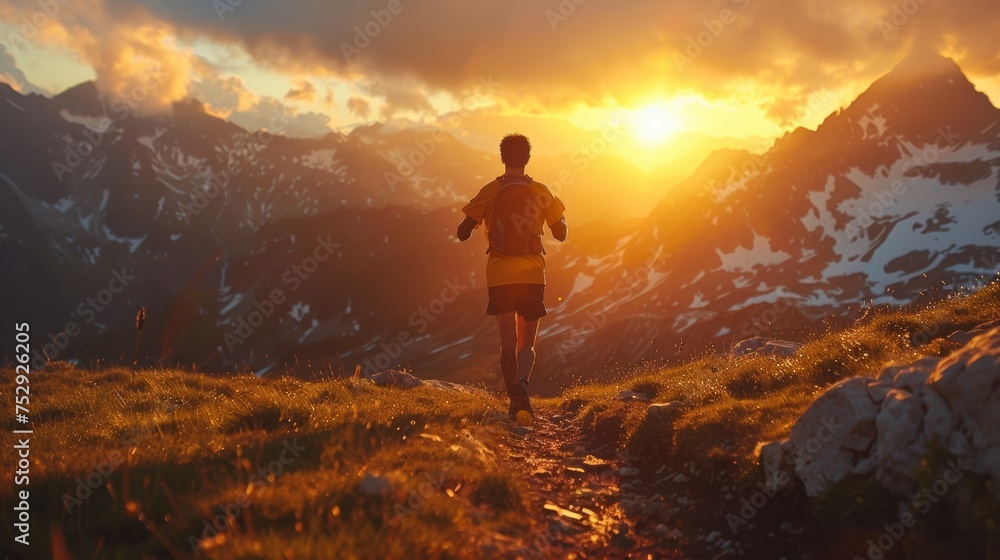 Fototapeta premium Running in Mountains at Sunset Freedom