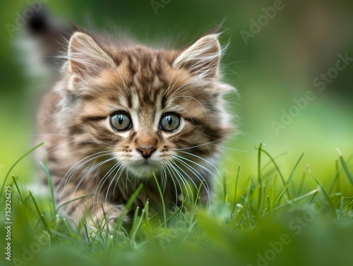 Wallpaper Mural Siberian Cat Hunting in Grass Torontodigital.ca