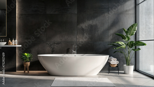 Modern bathroom interior with black walls. Luxurious design and contemporary elegance for ultimate relaxation  style  and sophisticated home living experience