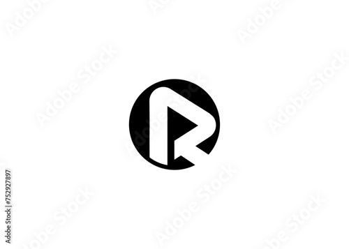 Video R shaped vector logo design illustration inside a circle. Vector logo design template.