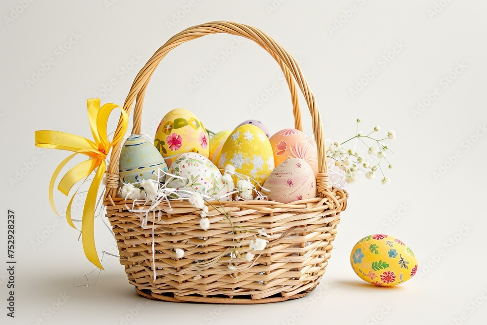 Colorful Easter Egg Basket Blessing. Happy easter jesus christ bunny. 3d Easter Ecstasy rabbit illustration. Cute Easter basket snacks festive card easter cupcake decoration copy space wallpaper Colorful Easter Egg Basket Blessing. Happy easter jesus christ bunny. 3d Easter Ecstasy rabbit illustration. Cute Easter basket snacks festive card easter cupcake decoration copy space wallpaper