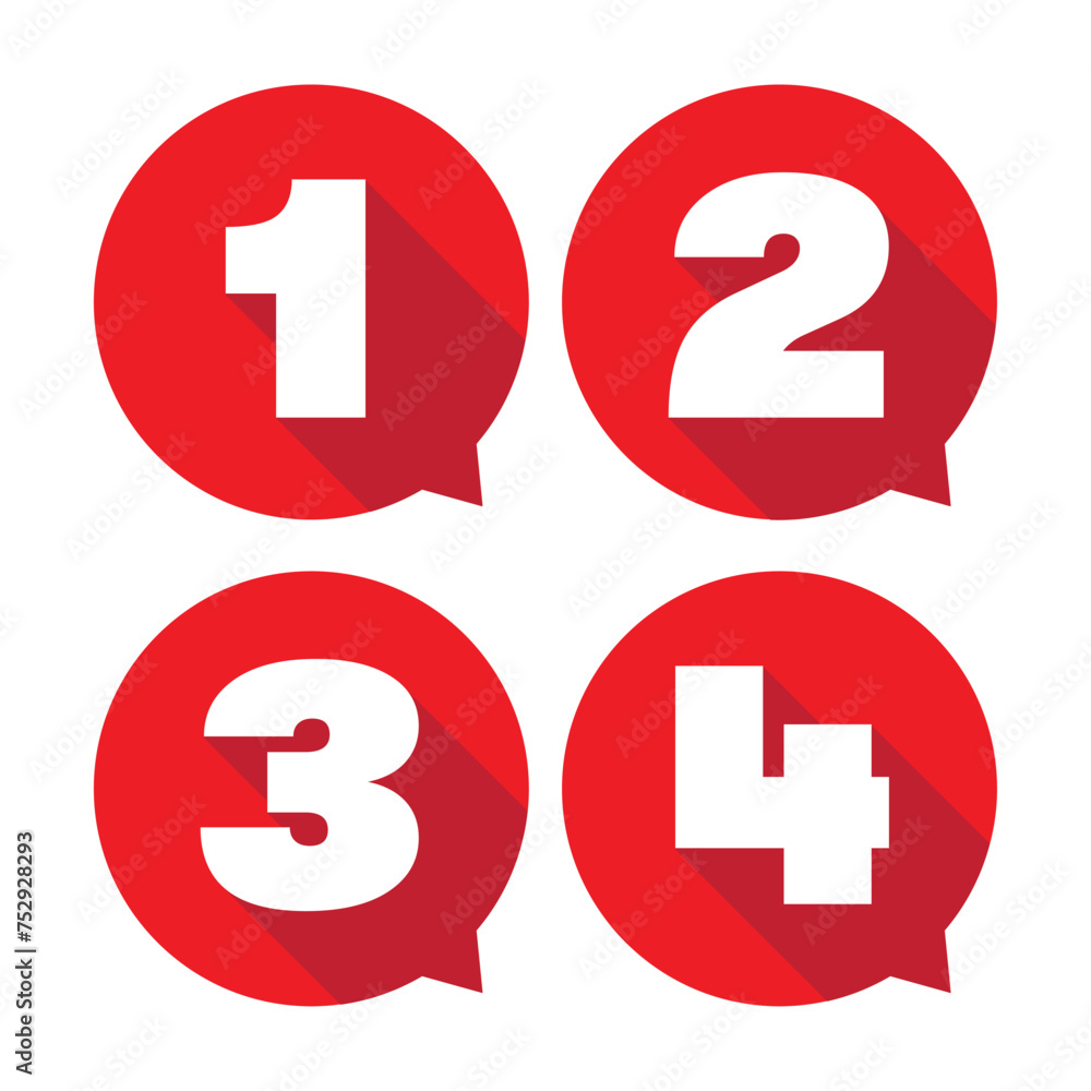 Fototapeta premium One Two Three Four red number set