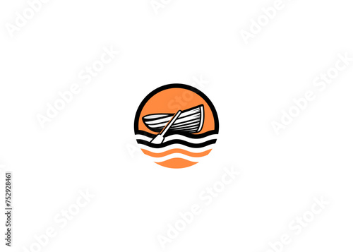 River flow kayaker logo design silhouette illustration. Vector logo design template.