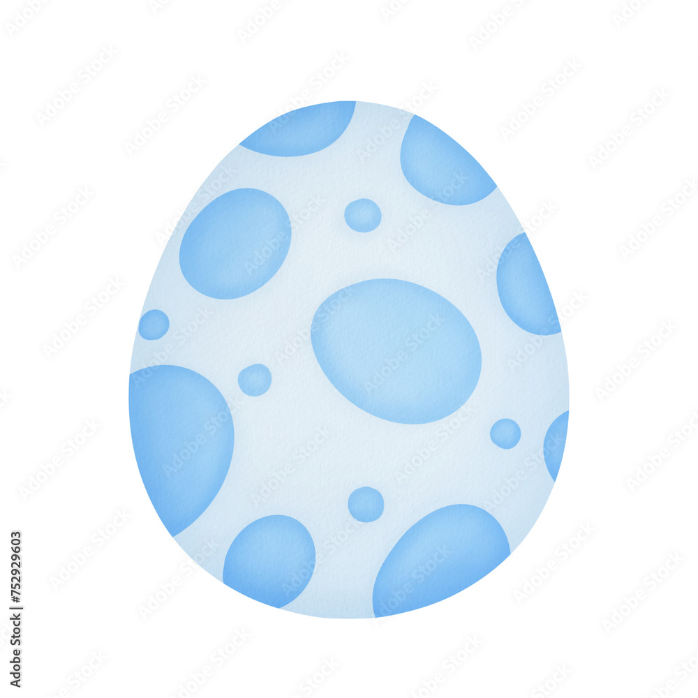 hand drawn watercolor illustration Easter egg with blue pastel dots