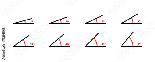 Angle degree icon set. Linear style. Vector icons