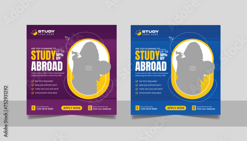 Study abroad social media post banner, Higher education social media post square flyer web banner template