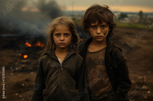 portrait of a childrens in war circumstances photo