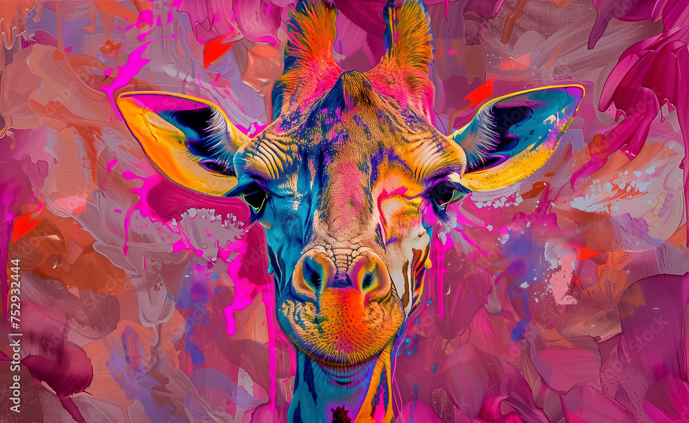 Neon Mirage Giraffe: Vivid Artistry Portrait