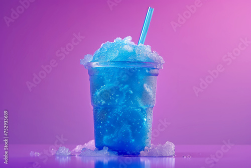 Tropical blue slush on empty purple background with space for text or inscriptions
