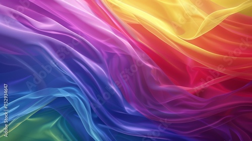 Elegant silky rainbow fabric flowing gracefully. Colorful satin texture in a fluid rainbow pattern. Luxurious fabric waves in vivid rainbow hues.