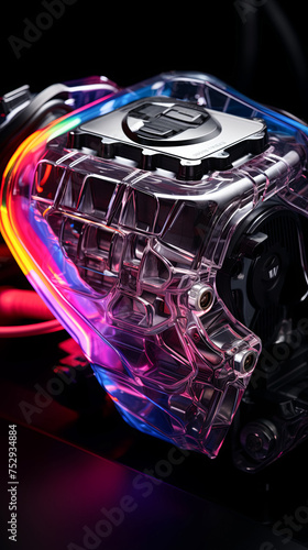 Studio-lit ambiance highlights the intricacies of a high-performance vehicle's customized intake manifold.
