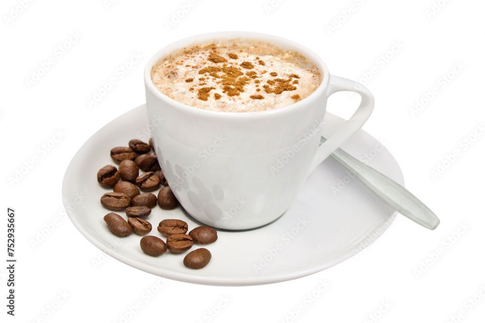 1 cup of coffee with beans isolated on white background 1 cup of coffee with beans isolated on white background