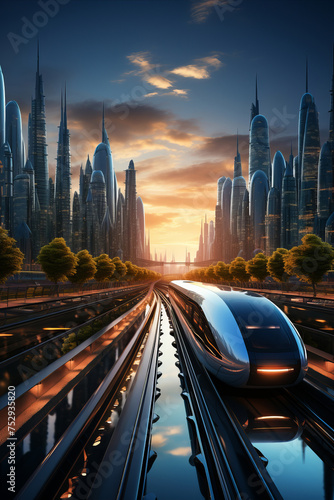 A futuristic cityscape with a hyperloop system connecting cities at incredible speeds.