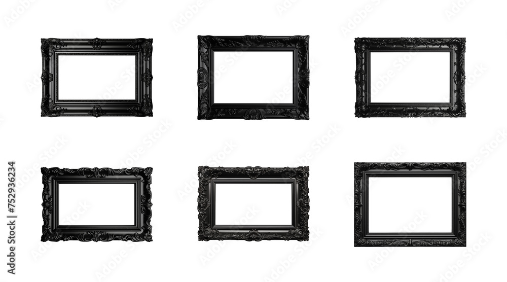 Collection of antique black rectangular frames isolated on a transparent background, PNG Collection of antique black rectangular frames isolated on a transparent background, PNG