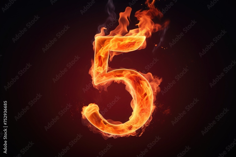 fire number 5 made of fire flames. number five symbol. isolated on black. hot red and orange symbol fire number 5 made of fire flames. number five symbol. isolated on black. hot red and orange symbol
