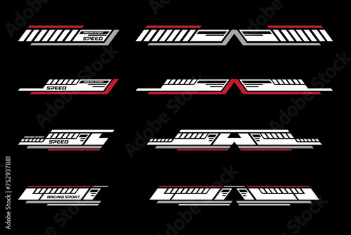 Sport racing stripes car stickers. modification body speed and drift vinyl decal for car bike and truck. Vector race car stickers isolated set