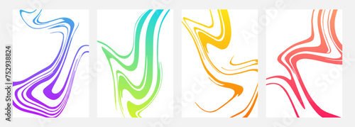 Fluid acrylics. Liquid textures. Curved wavy patterns for creative graphic design. Ebru style. Bright gradient colors. Vector illustration.