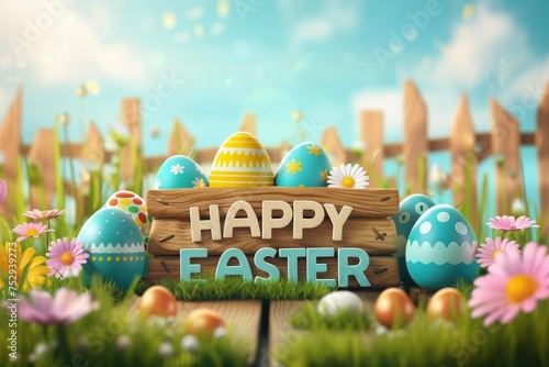 Colorful Easter Egg Basket Crucifixion. Happy easter Palm Sunday bunny. 3d Eggcitement Galore hare rabbit illustration. Cute Resurrected Revelry festive card Pastel baby mint copy space wallpaper photo