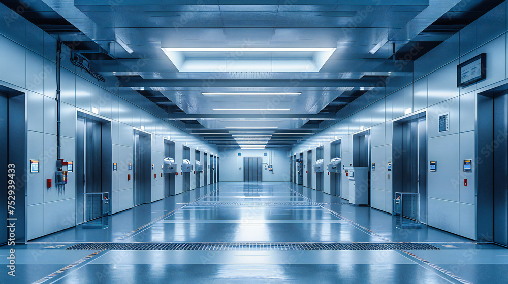 The Blue Corridor, A Path Through Technological Progress, Illuminated by Innovations Glow The Blue Corridor, A Path Through Technological Progress, Illuminated by Innovations Glow