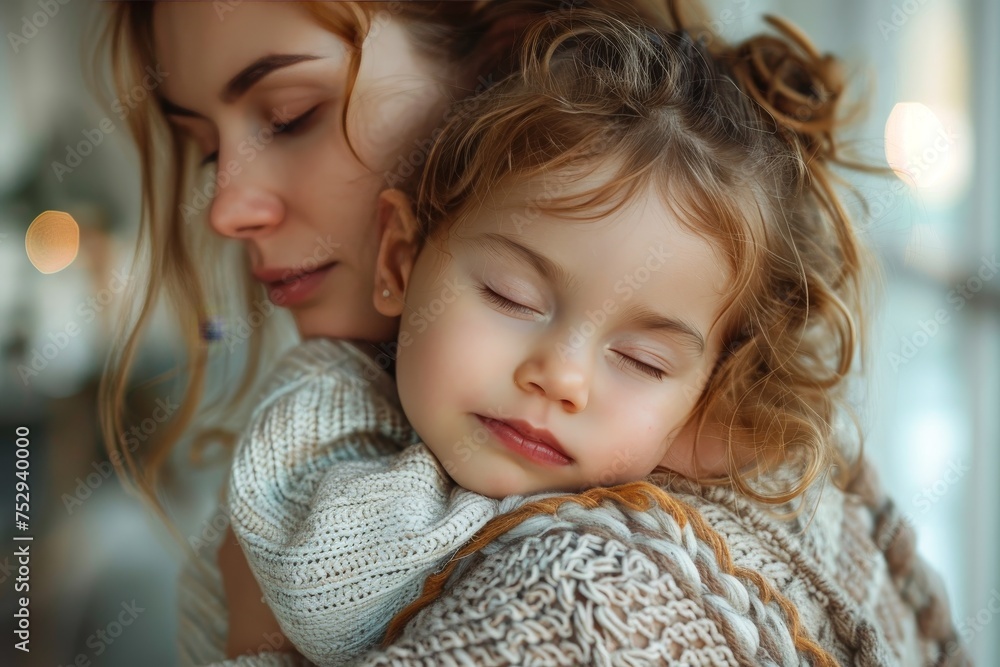 Soft texture of a knit and the tender embrace of a child evokes warmth and comfort in a photographic moment
Soft texture of a knit and the tender embrace of a child evokes warmth and comfort in a photographic moment