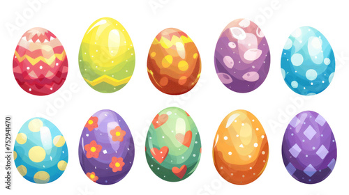 Colorful Easter eggs with various patterns on a white background  representing spring and festive joy.