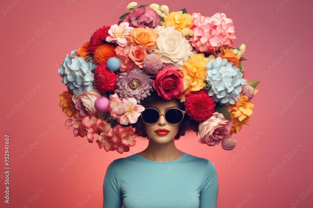 Floral Elegance: A Sensual Portrait of a Young, Attractive Woman with Pretty Flowers in her Hair on a White Background