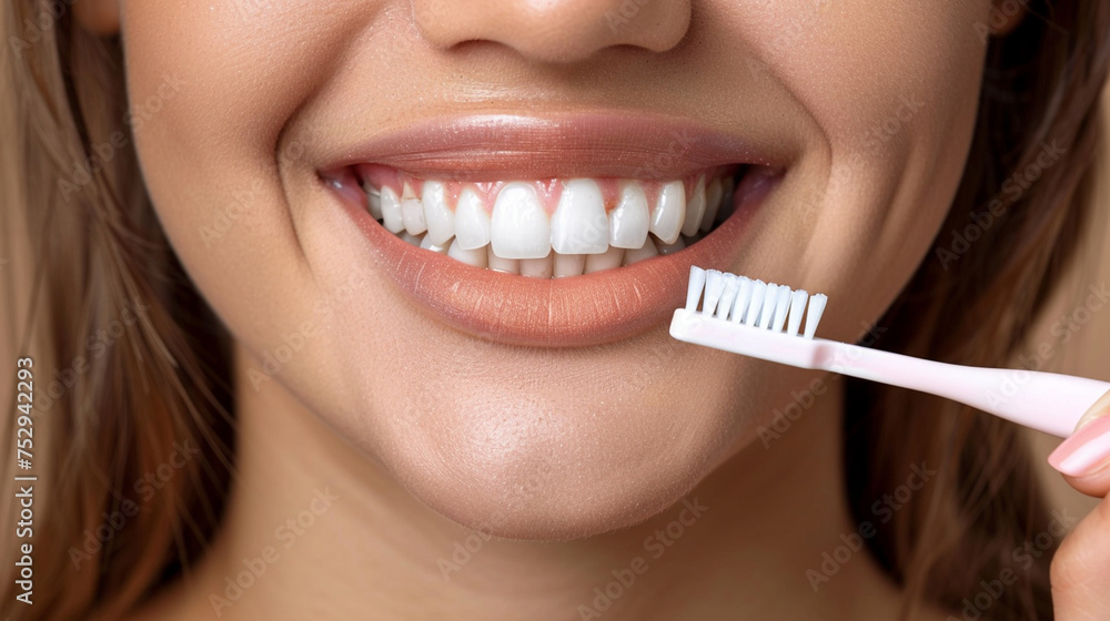 a woman brushes her teeth close-up a woman brushes her teeth close-up