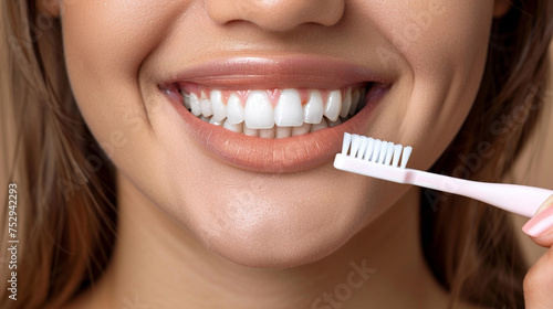a woman brushes her teeth close-up