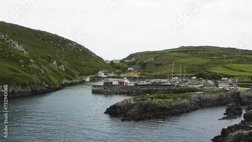 drone flight over the port of small town, Ireland photo