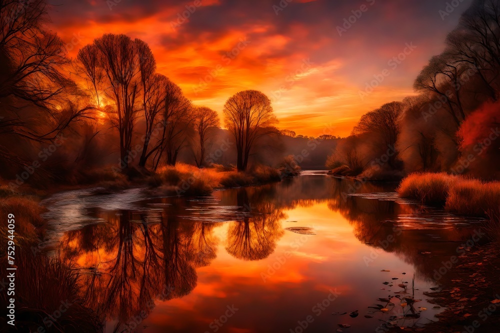 Obraz premium sunset over the river