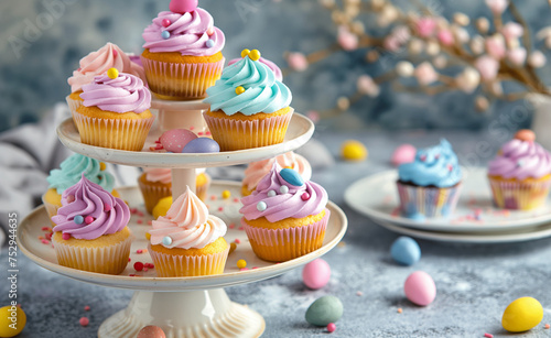 Colorful Easter Cupcakes Background