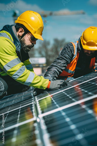builder installs solar panels