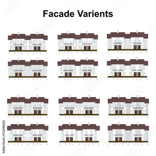 Vector architectural project of a multistory building facade varients