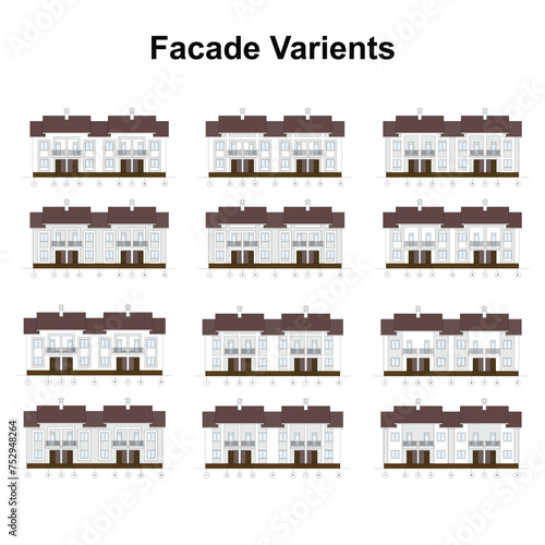 Vector architectural project of a multistory building facade varients