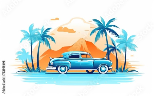 Vintage Voyage: Classic Car Amidst Tropical Paradise - Generative AI © Gelpi